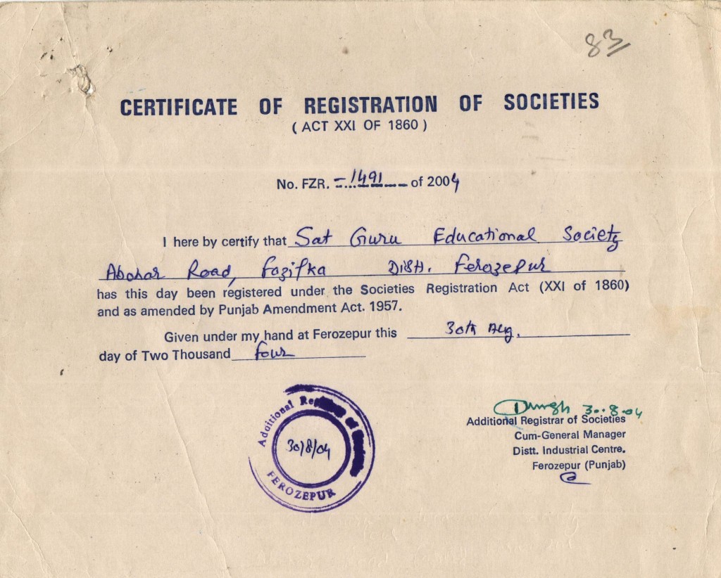 1. Society Registration certificate